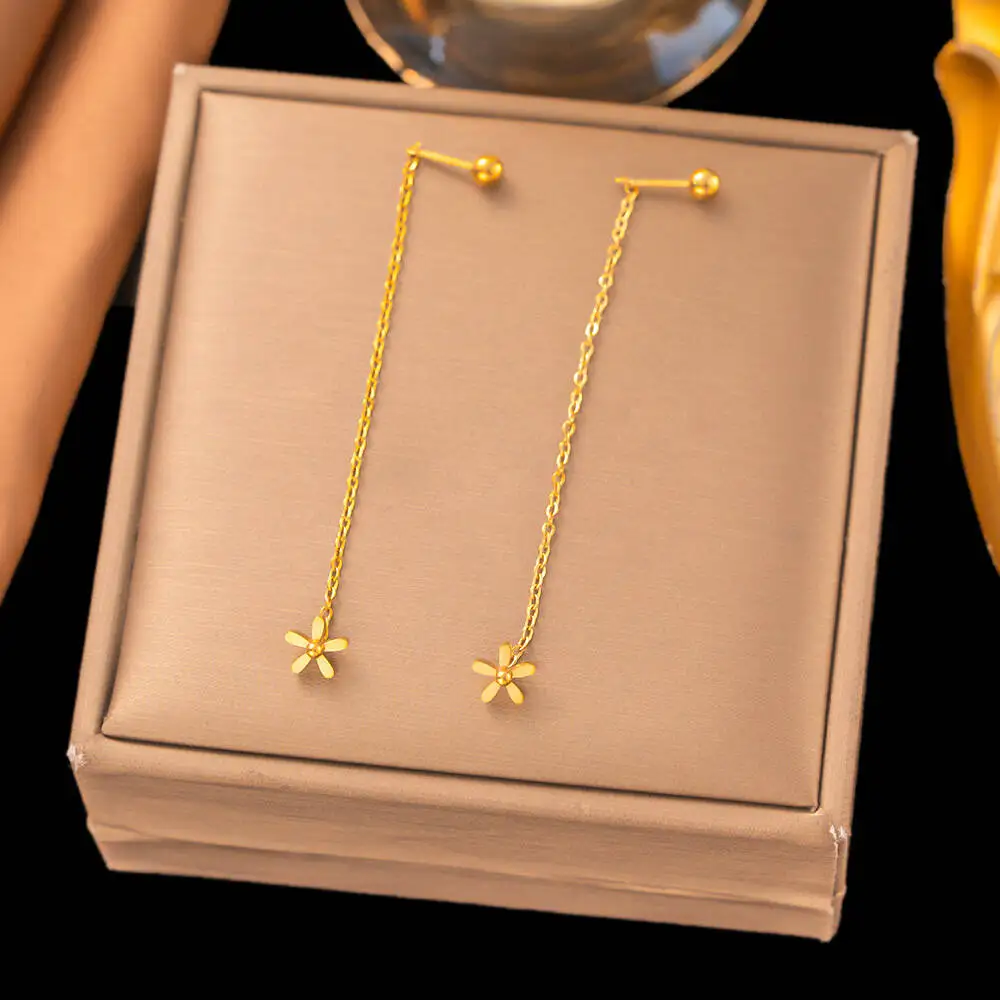 Stainless Steel Long Tassel Threader Earrings, Gold Plated Dangle Earrings for Women, Waterproof Anti-fade Jewelry Gift