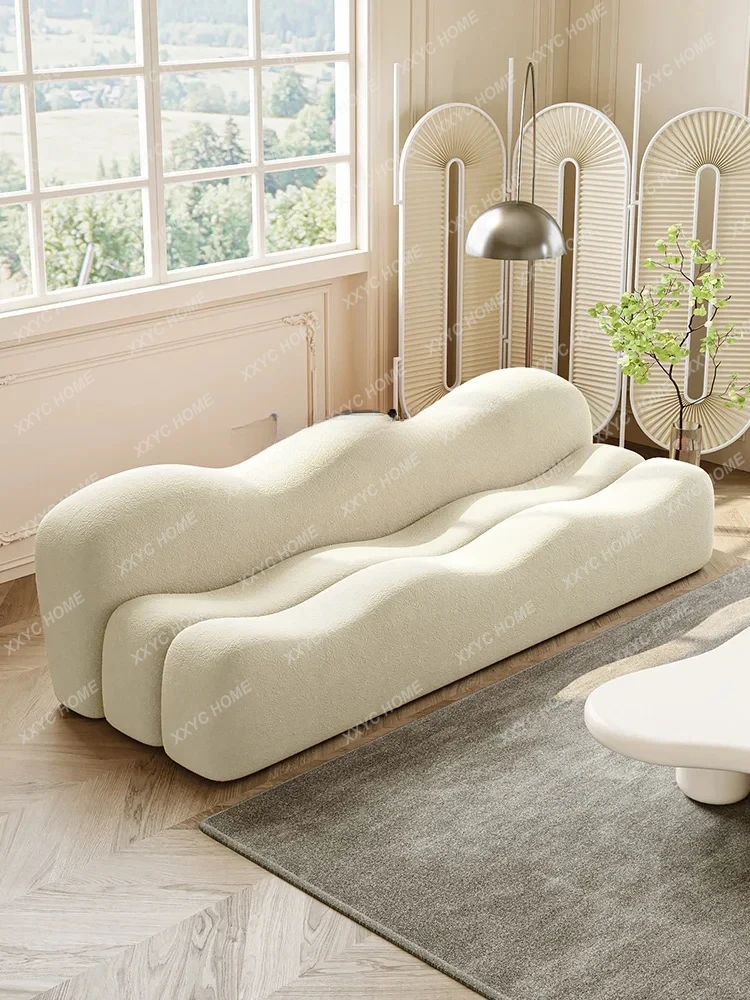 A Cream Wind Living Room Lamb Fleece Wave Double Sofa B & B Clothing Store Triple Sofa