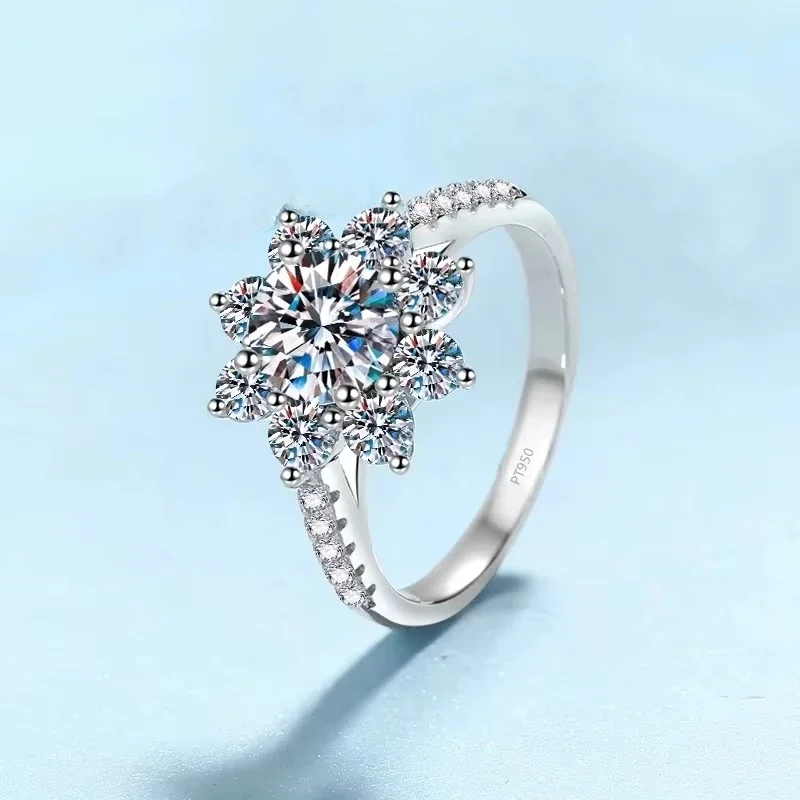 

Sunflower 1CT Moissanite Diamond Wedding Band Fine Jewelry Platinum PT950 Rings Women Valentine's Day Girlfriend Birthday Gift