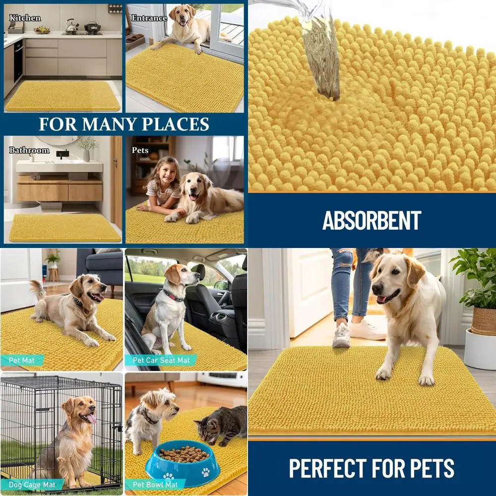 

Absorbent 59x24 Yellow Chenille Door Mat for Dogs, Non-Slip, Quick-Dry, Mud and Dirt Absorbing Indoor Entryway Carpet