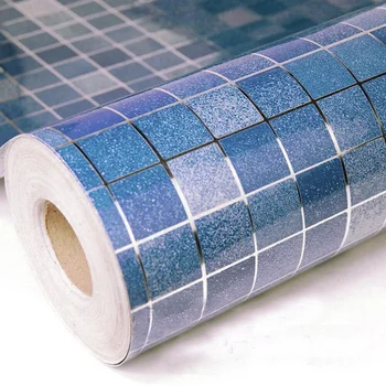 Blue mosaic self adhesive wallpaper peel and stick bathroom wallpaper countertop cover wall tile stickers kitchen countertop decor
