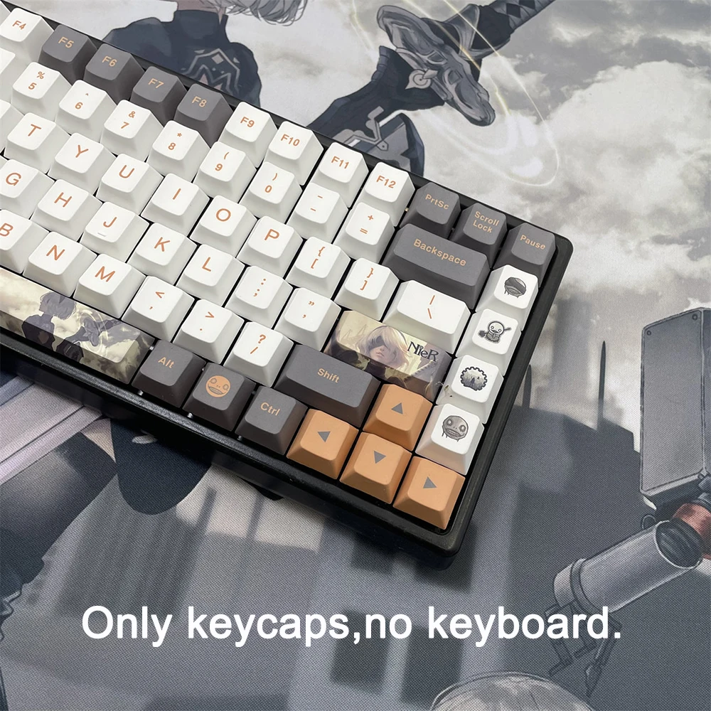 NieR: Automata Theme Keycaps Cherry Profile Side Engraved Translucent Keycaps Anime PBT Five-sided Sublimation Keyboard Key Caps