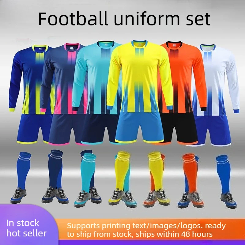 Autumn Winter Long Sleeve Football Tracksuit Customizable Soccer Uniform Kids Adults Match Training Jersey Sportswear Set