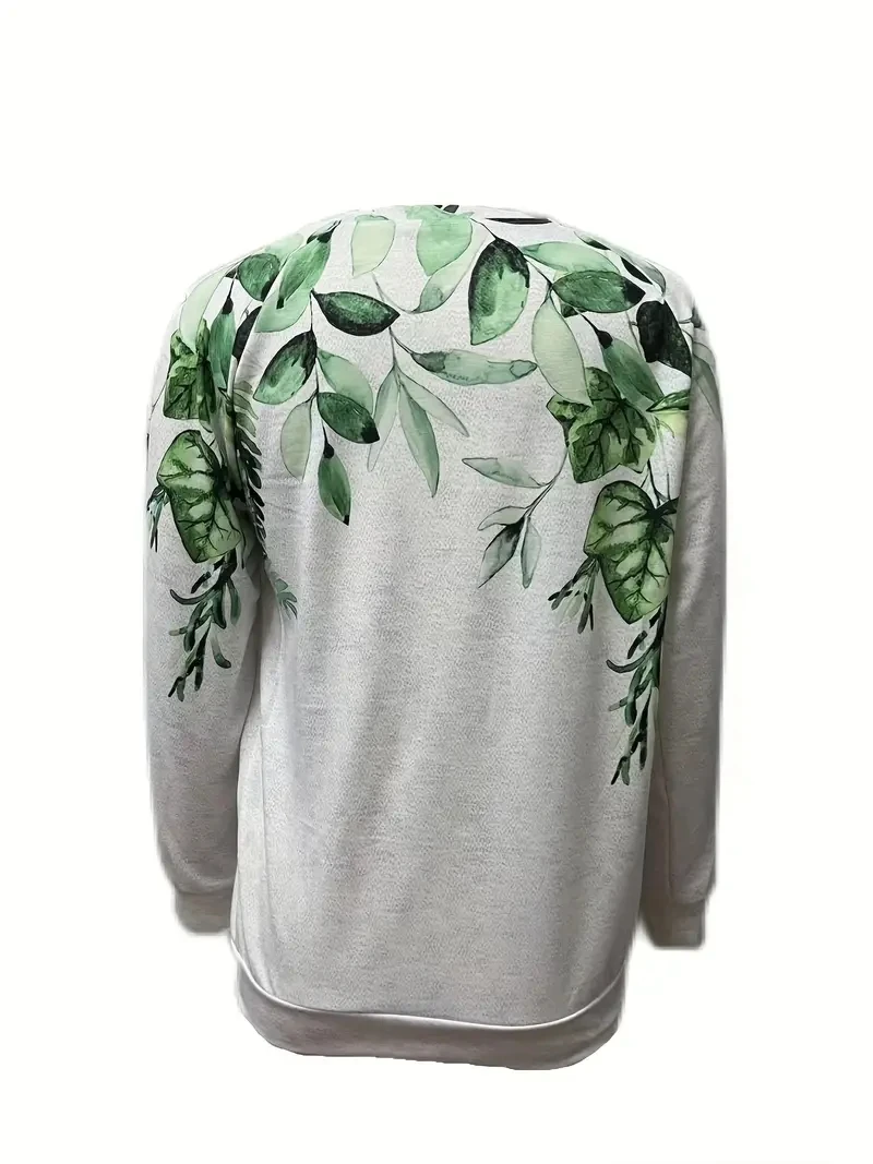 Women\'s Fashion Casual Loose Hoodie Round Neck 3D Flower Print Long Sleeved T-shirt Pullover Spring and Autumn Top