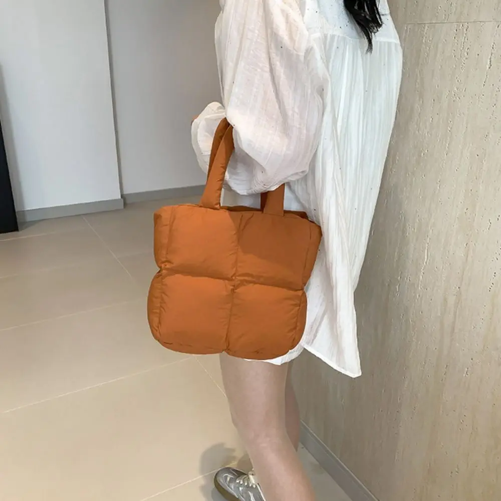 

Fashion Nylon Space Cotton Handbag Padded Solid Color Cloud Tote Bag Commute Handle Puffy Shoulder Bag Daily