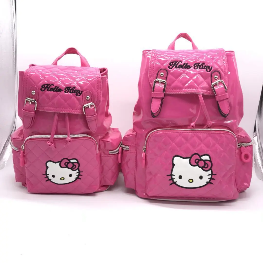 Kawaii Hello Kitty Y2K High Capacity Backpack Messenger Bag Cartoon Pu Bright Surface Travel Bag Girls Fashion Christmas Gift