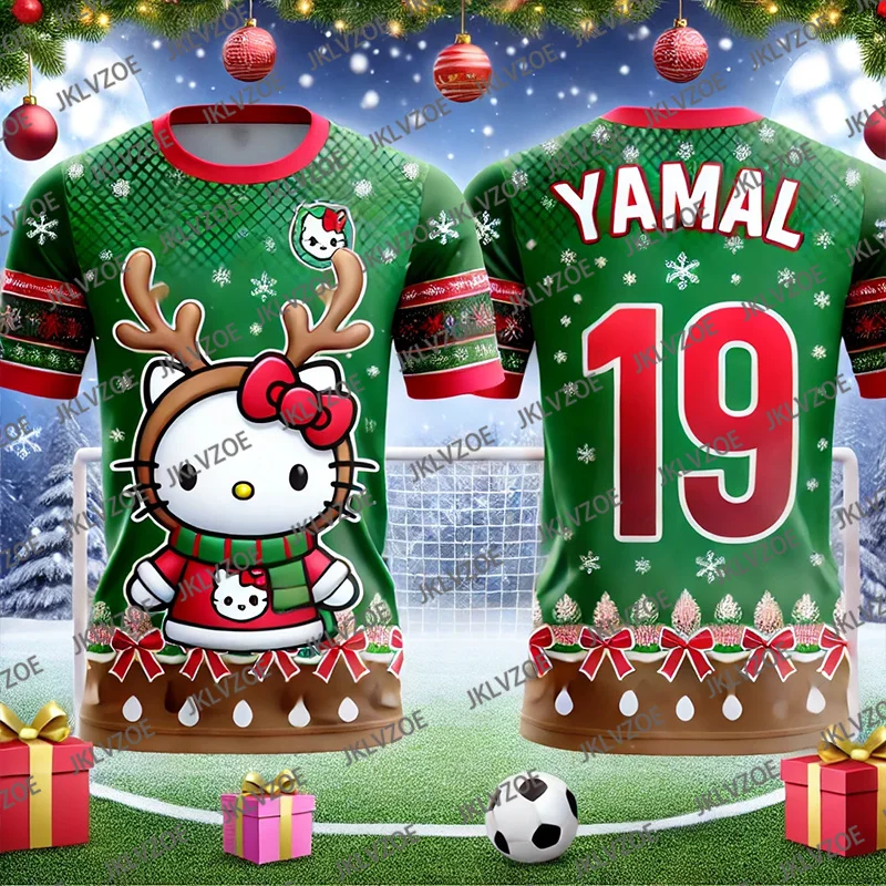 

MINISO футболка Sanrio Hello Kitty для мальчиков и девочек, спортивные футболки в рождественском стиле, модная футболка с 3D принтом Yamal No 19, женская и мужская одежда