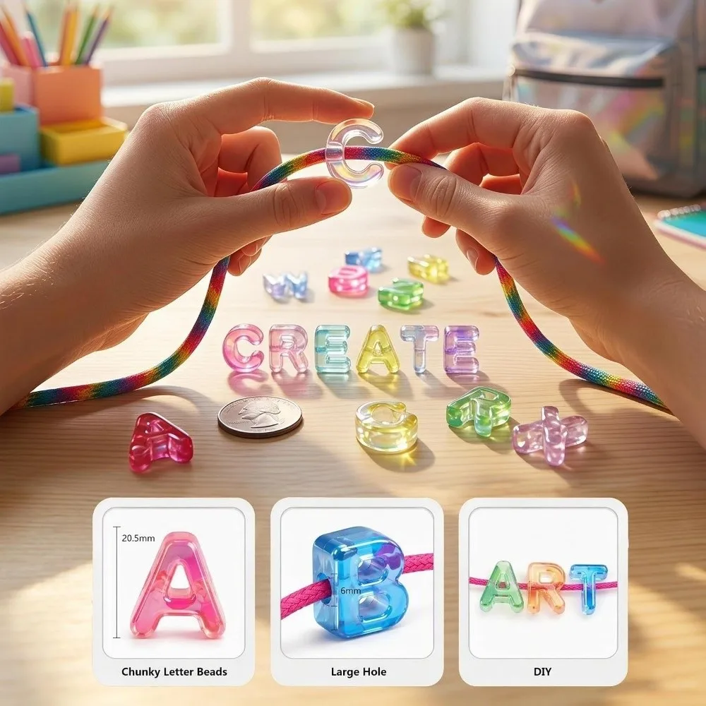 26PCS Marble Texture Acrylic Letter Beads Transparent Large Hole DIY Craft Beads Colored Loose Bead Name Bracelet Beads
