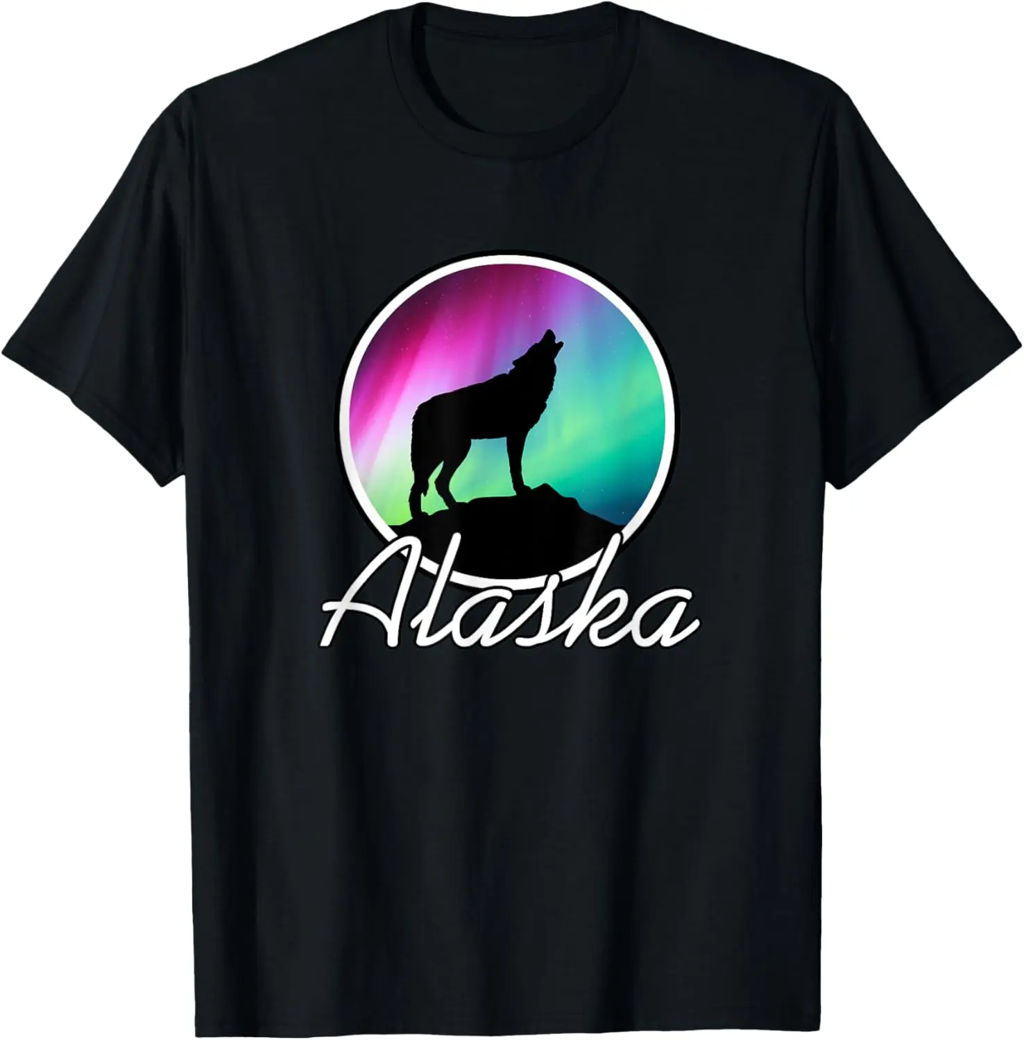 

Alaska Northern Lights T-Shirt Alaskan Wolf Aurora Borealis T-Shirt
