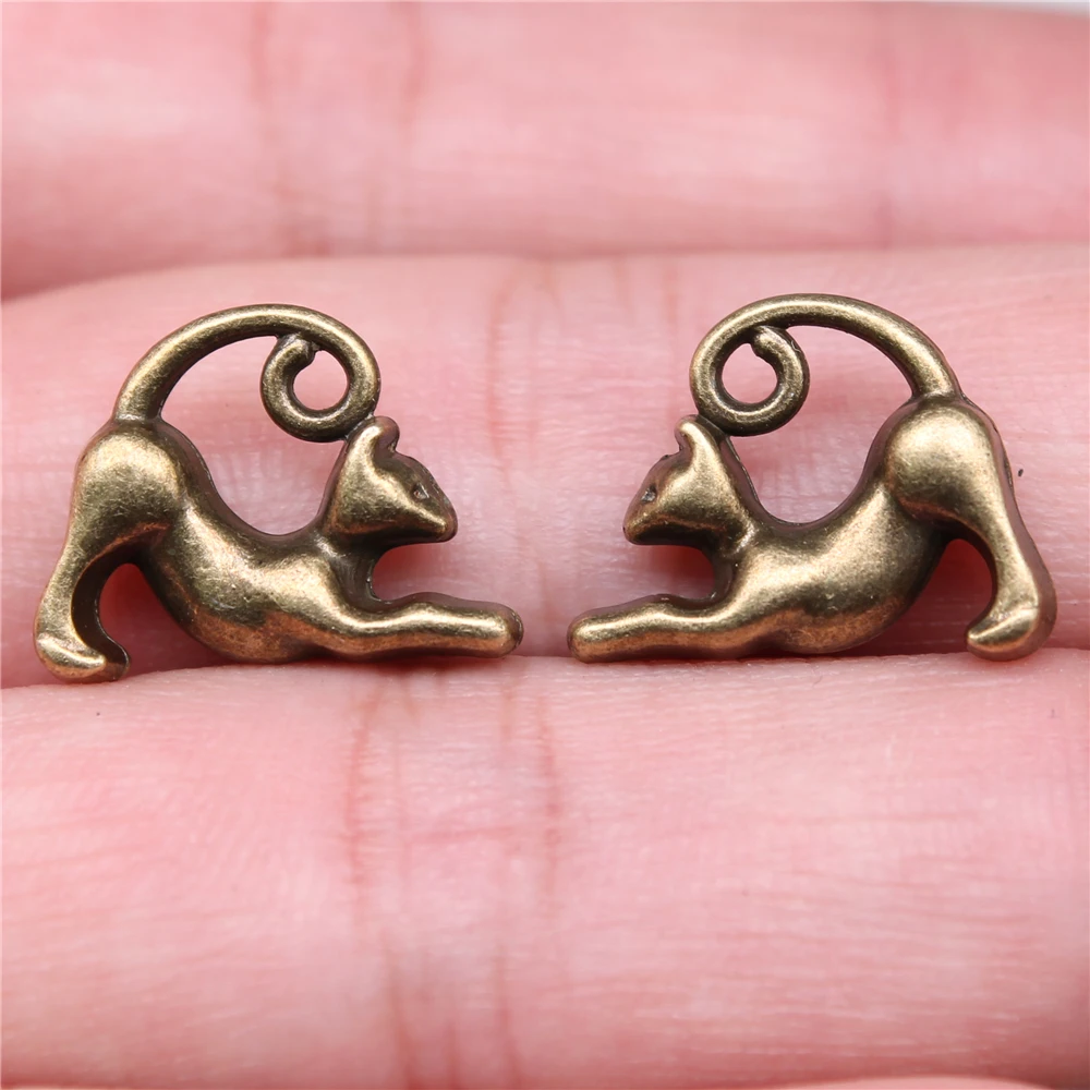 WYSIWYG 10pcs Charms Lazy Cat 15x18mm Antique Bronze Color Pendants Making DIY Handmade Tibetan Silver Color Finding Jewelry