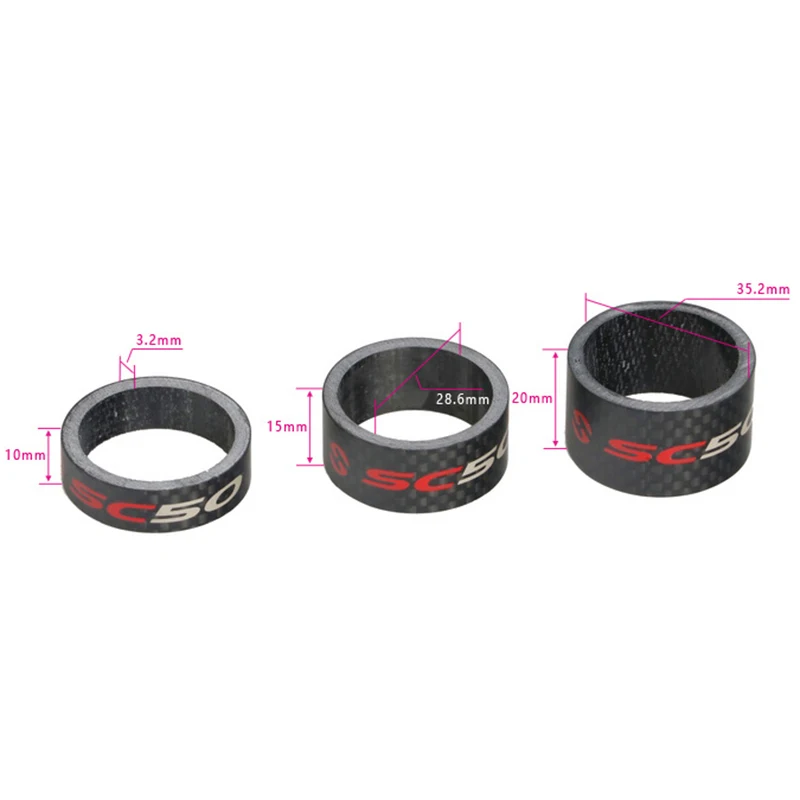 3Pcs/Set High Quality 10/15/20mm  Full Carbon Bicycle Front Fork Washer Front Headset Spacers Bike Spacers Kit