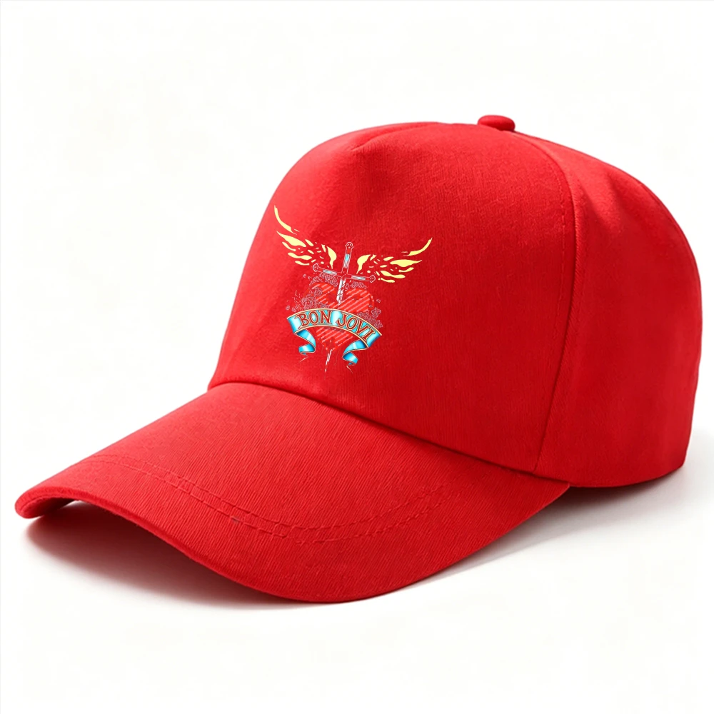 Adjustable Cotton Baseball Cap Bon Jovi Wings Dagger Red Heart Tattoo Vintage Print Dad Hat Men Women Outdoor Sun Protection Cap