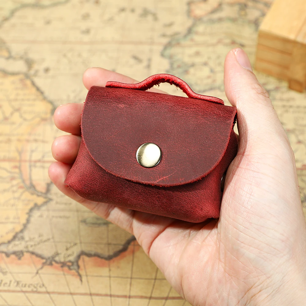 Étui pour AirPods en cuir Crazy Horse vintage, porte-écouteurs en cuir de vache véritable fait main multicolore, mini pochette de rangement anti-rayures