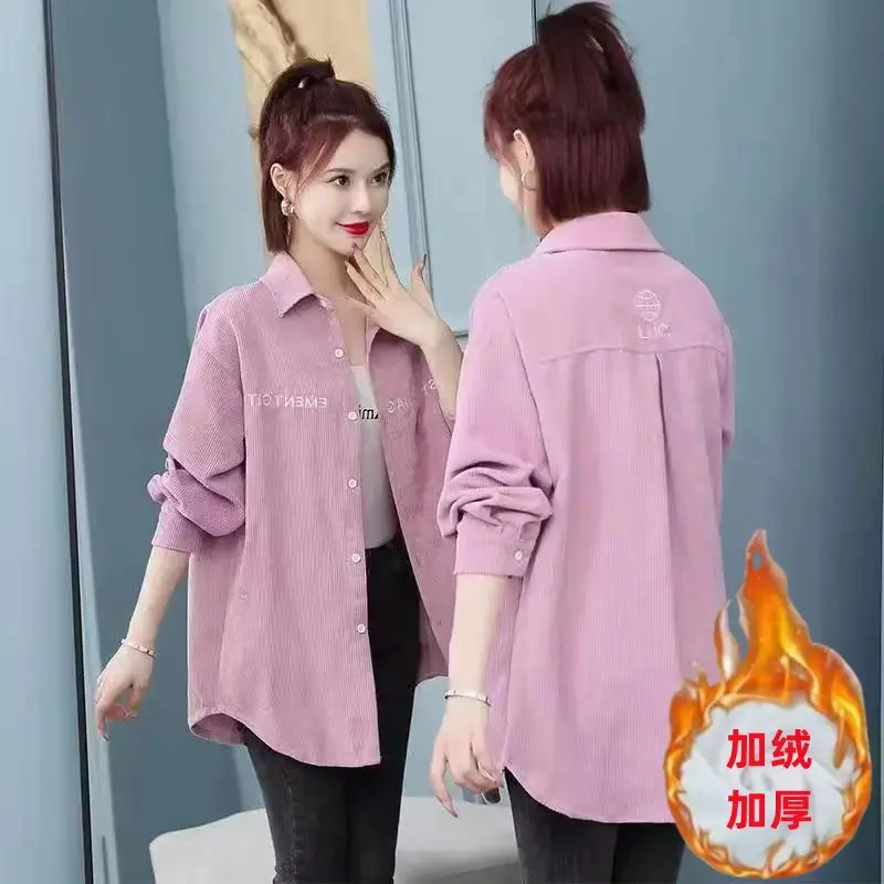 

Fashion Lapel Spliced Button Loose Embroidery Shirts Women's Clothing Autumn Winter Tops Casual Blouses TT140