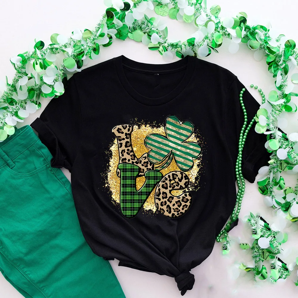 Love St Patrick's Day Shirt Cute St Patrick's Day Shamrock Women Shirts Love with Shamrock T-Shirt Ladies Irish Tee Tops