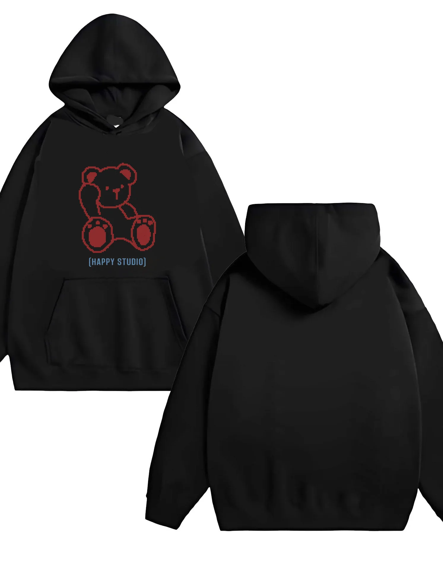 2025年新作のおしゃれな赤い可愛いクマ柄カジュアルルーズフーディーは330Gの厚手で、男女兼用です。