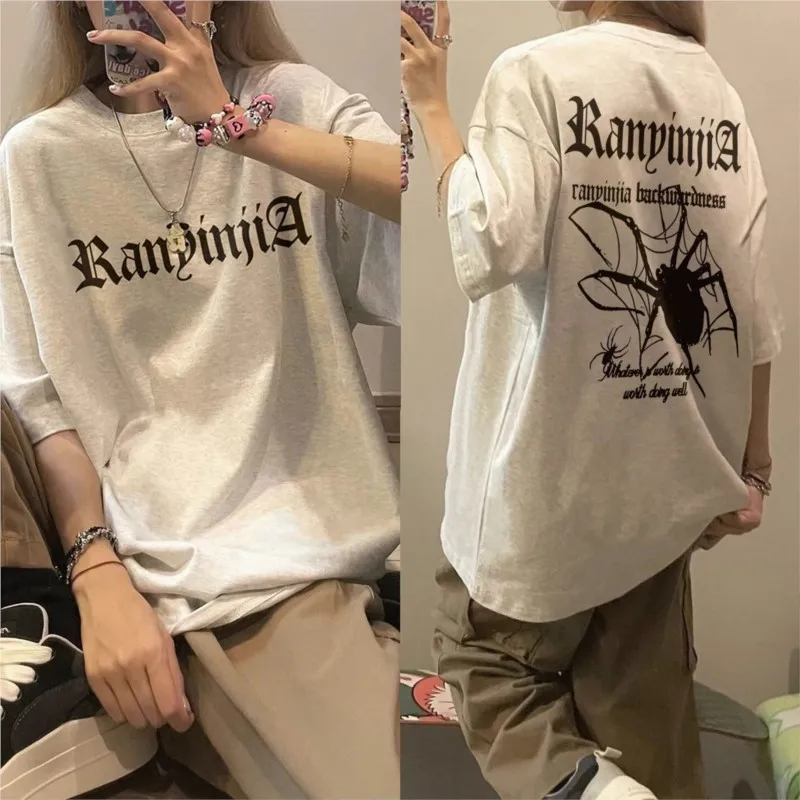 Y2K Korean Harajuku Men Streetwear Clothes Spider Graphic Acubi Egirl Short Sleeve T-Shirt Grunge Aesthetic Oversized Tops Retro