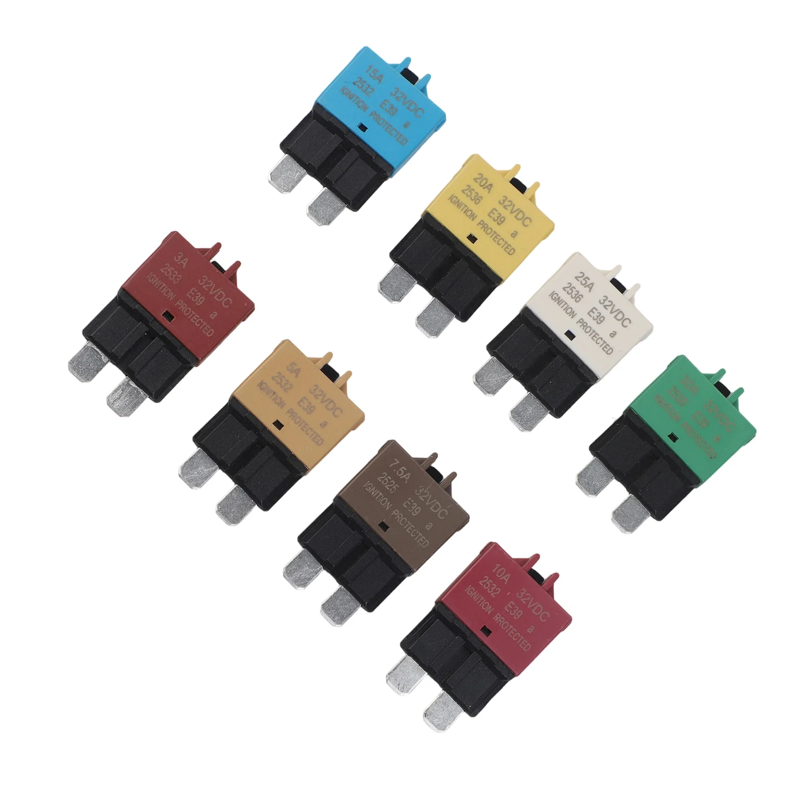 Set of 8 Manual for reset Circuit Breakers for RVs and For Marine Use Automatic for reset Capability Amperages from 3A to 30A
