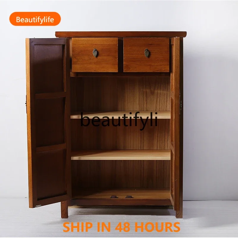 03 New Chinese elm cabinet double door inner double pumping cabinet practical storage