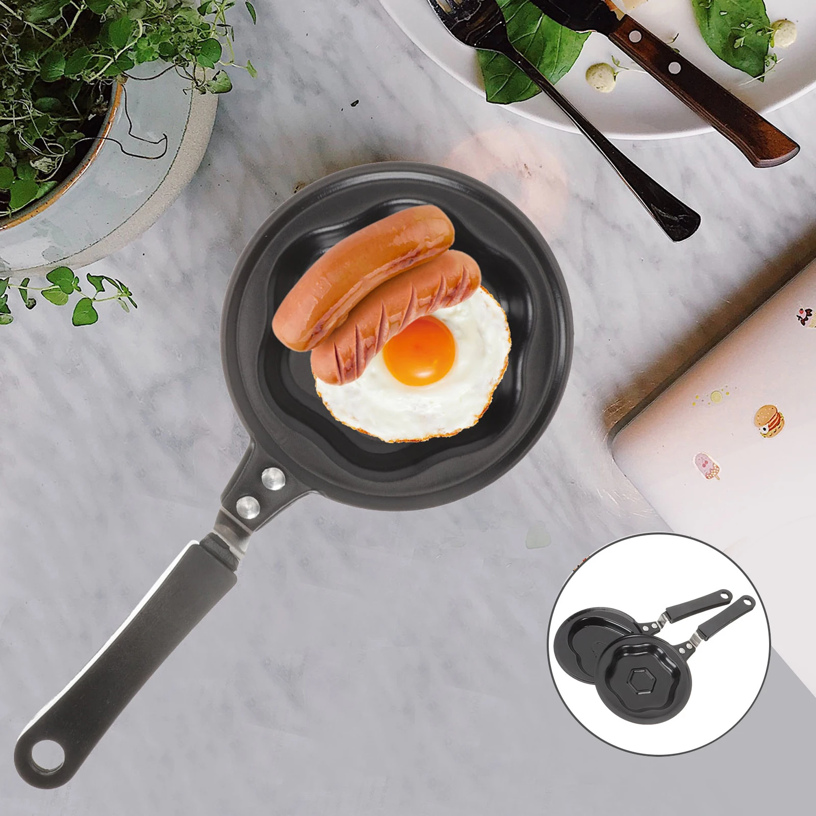 

2pcs Nonstick Love Shape Frying Pan Egg Cookware Home Kitchen Use Premium Material Multi-function Pancake Steak Pan