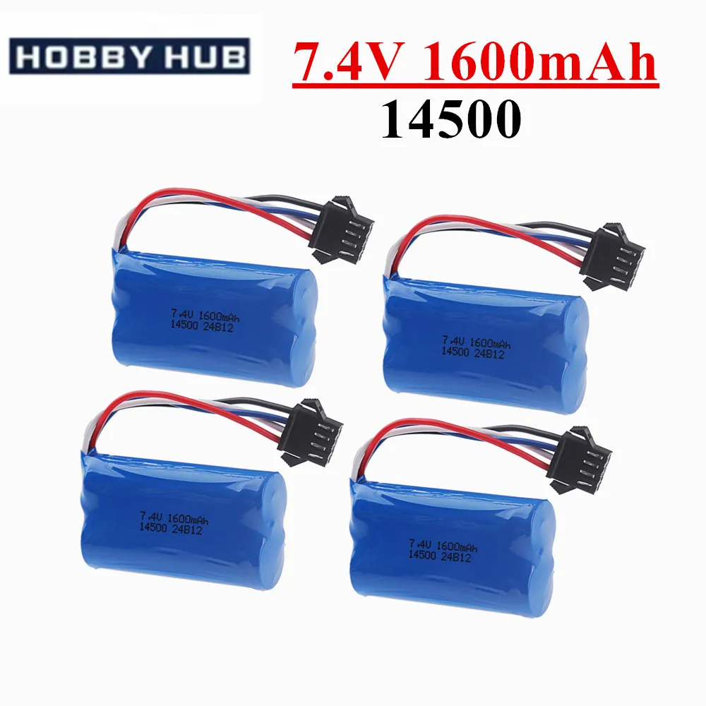 7.4V SM-4P 14500 lipo Battery 1600mAh with Charger For Electric Toys Water Bullet Gun Spare Parts 7.4V Battery For RC toys Cars