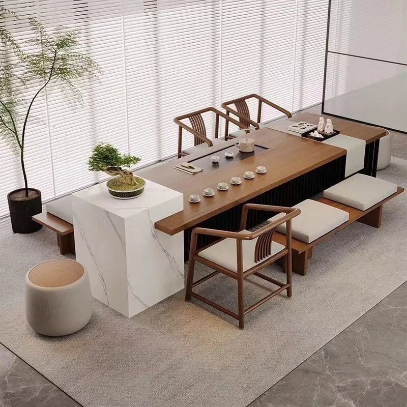 Solid wood island tea table large board tea table and chair combination