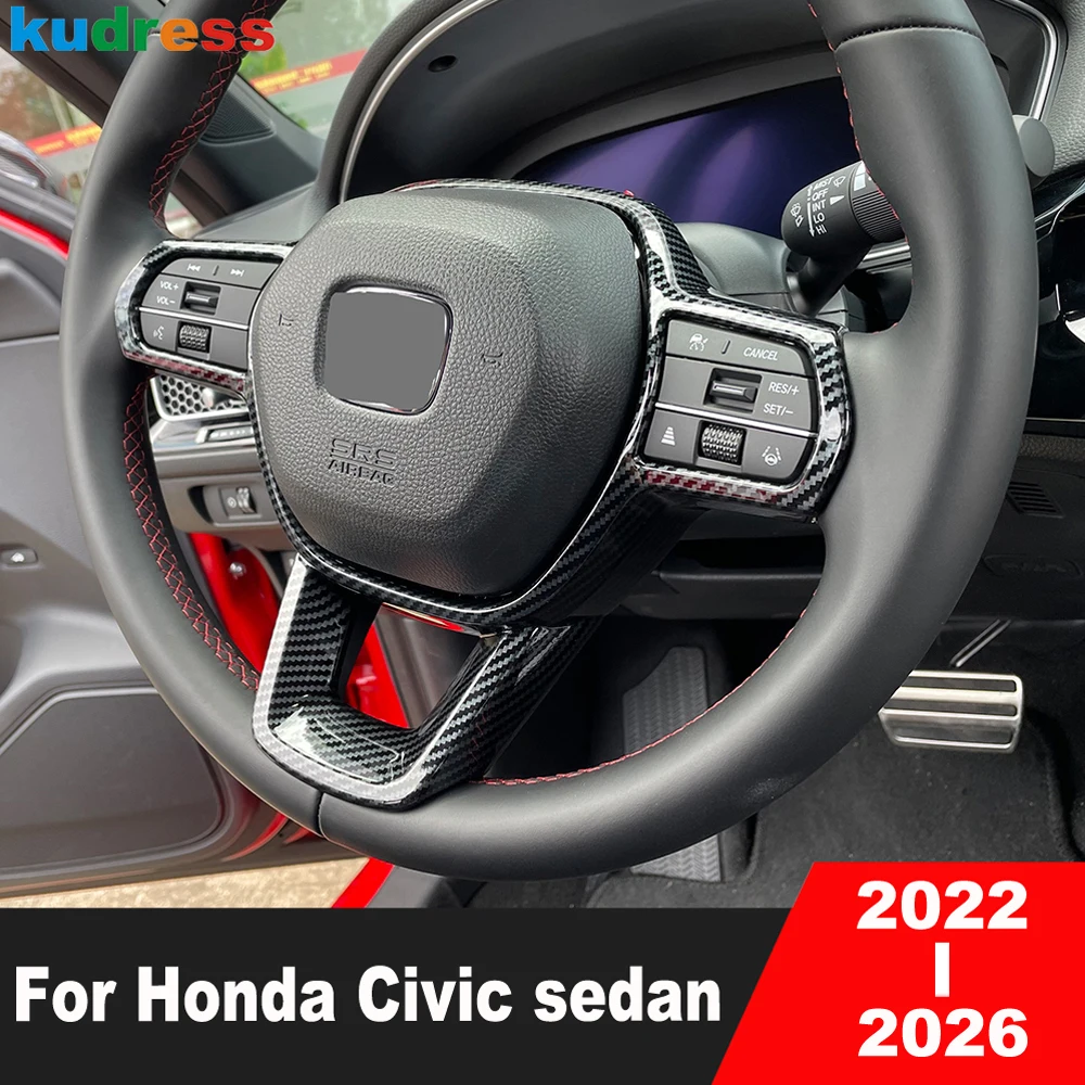 Car Steering Wheel Panel Cover Trim For Honda Civic Integra Sedan 2022 2023 2024 2025 2026 Carbon Fiber Interior Accessories