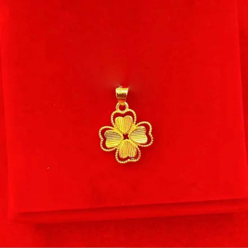 Shiny Pure 14 K Gold Color Clover Pendant Necklace for Women's Gold Color Necklace Chain Valentine's Day Wedding Jewelry Gifts