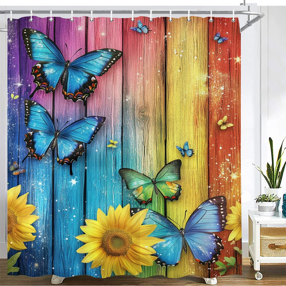 

Colorful striped butterfly style Shower Curtain Bath Curtain flower Printed Bathroom Curtains for Home decoration curtain