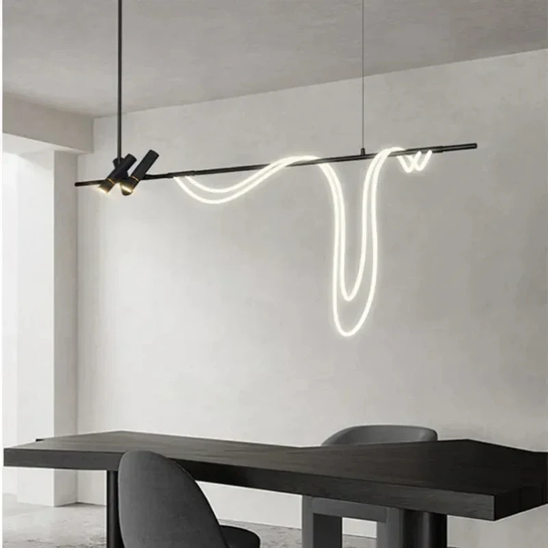 

Nordic Minimalist strip Hose LED Chandelier Black Long Iron wire lustre Art Ceiling,Suitable for Living room Decoration