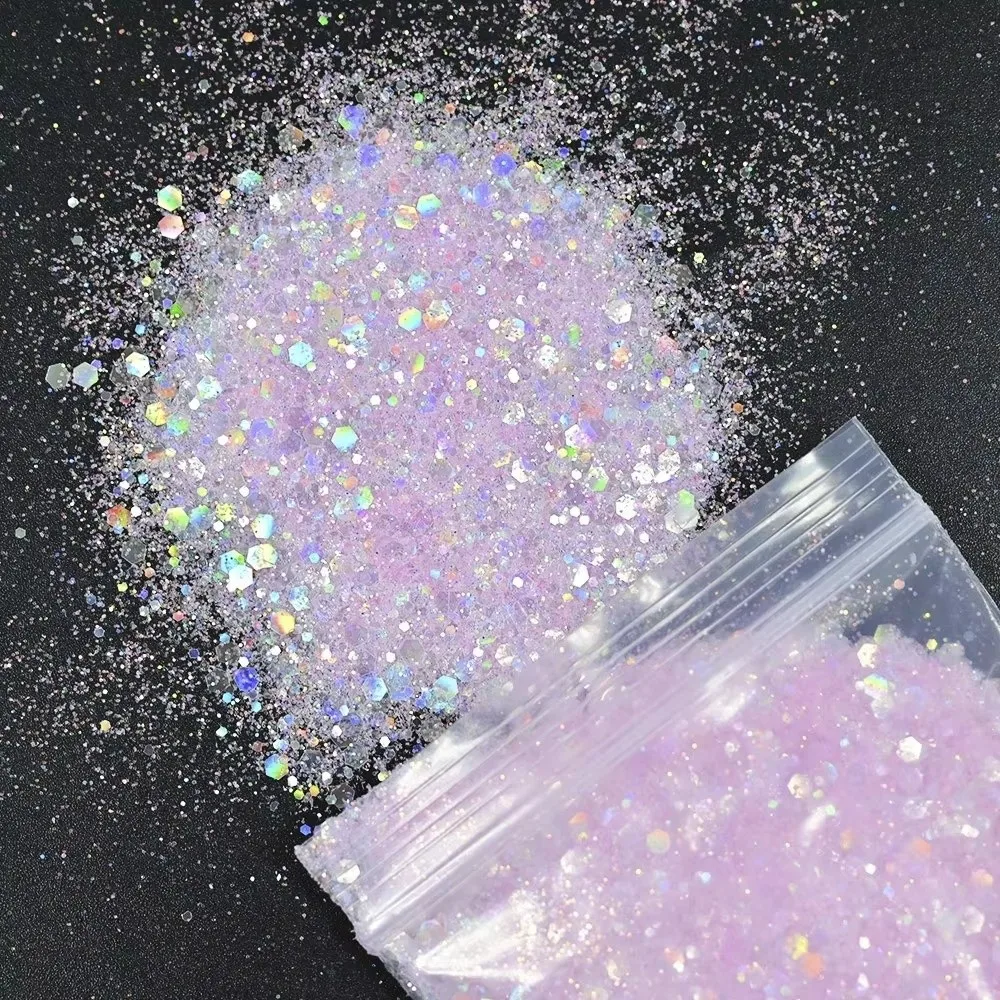 50G PET Nail Diamond Glitter Sequins Holographic Laser Shimmer Glitter Powder Multicolor Hexagon Nail Glitter Polish Decoration