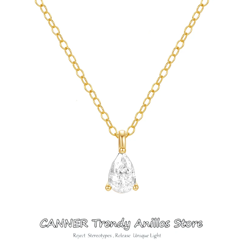 

Женское простое минималистичное короткое ожерелье CANNER из стерлингового серебра 925 пробы, цепочка с прозрачными каплями воды из циркония, ожерелья, свадебные украшения