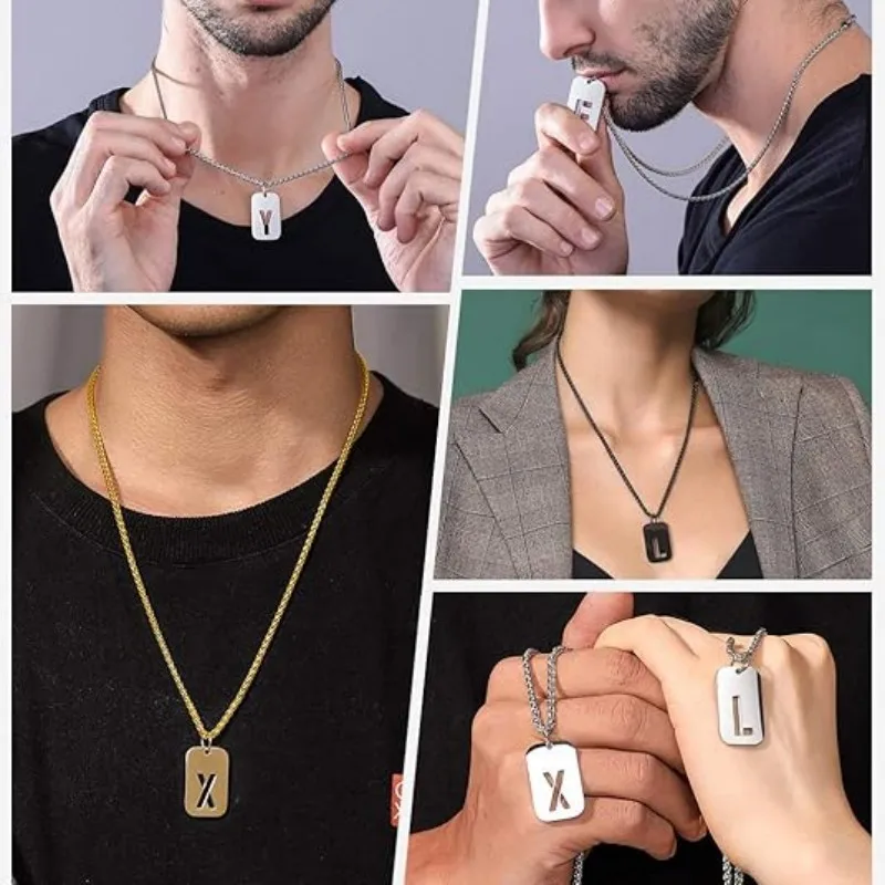 

26-letter Hollow Pendant Men's Square Stainless Steel Necklace Gold Initial Men's Jewelry Father's Day Gift Boyfriend Gift