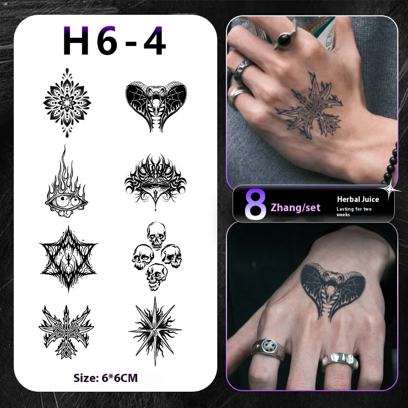 

6PCS Waterproof Temporary Tattoo Sticker Sun, Moon, Skull, Gemini Fish, Black Eight, Butterfly Women Men Arm Fake Sleeve Tattoos