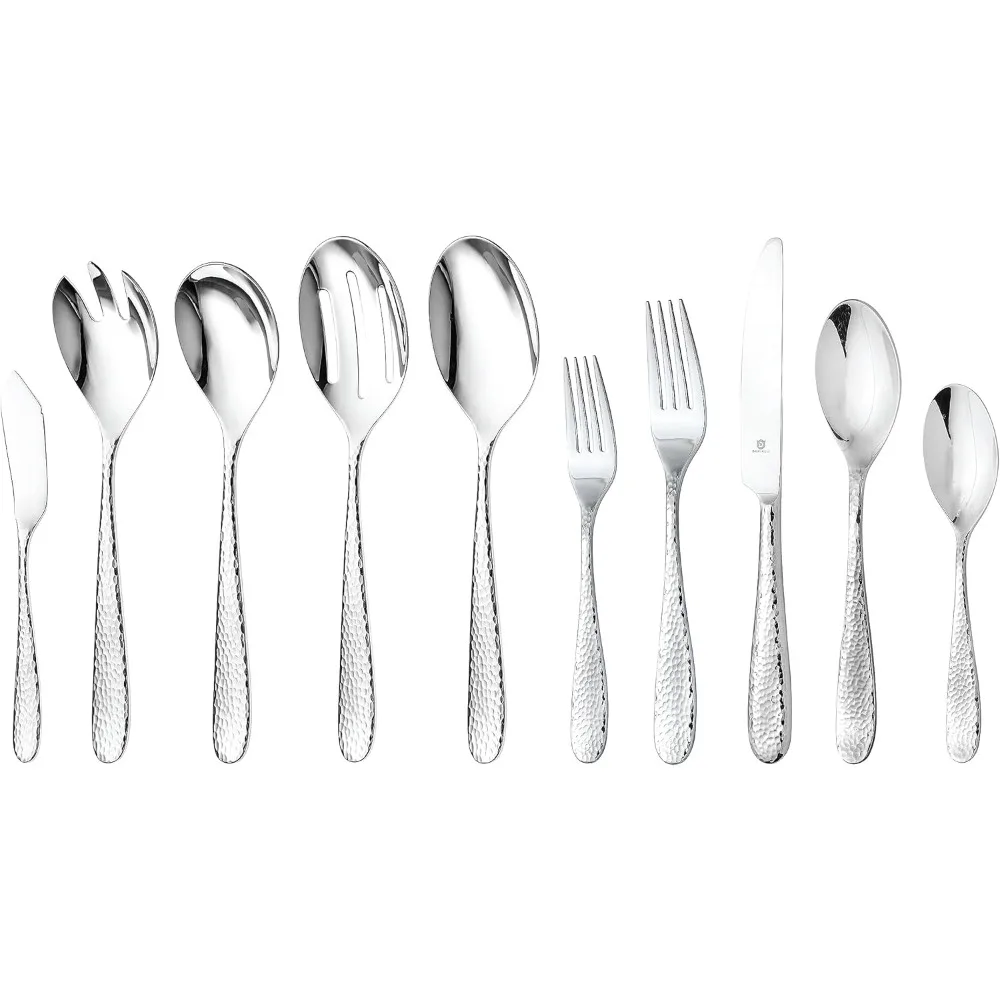 

DANIALLI 40 Piece Silverware Set For 8, 18 10 Stainless Steel Silverware Set, Modern Fidenza Hammered Flatware Set, Knife/Fork/S