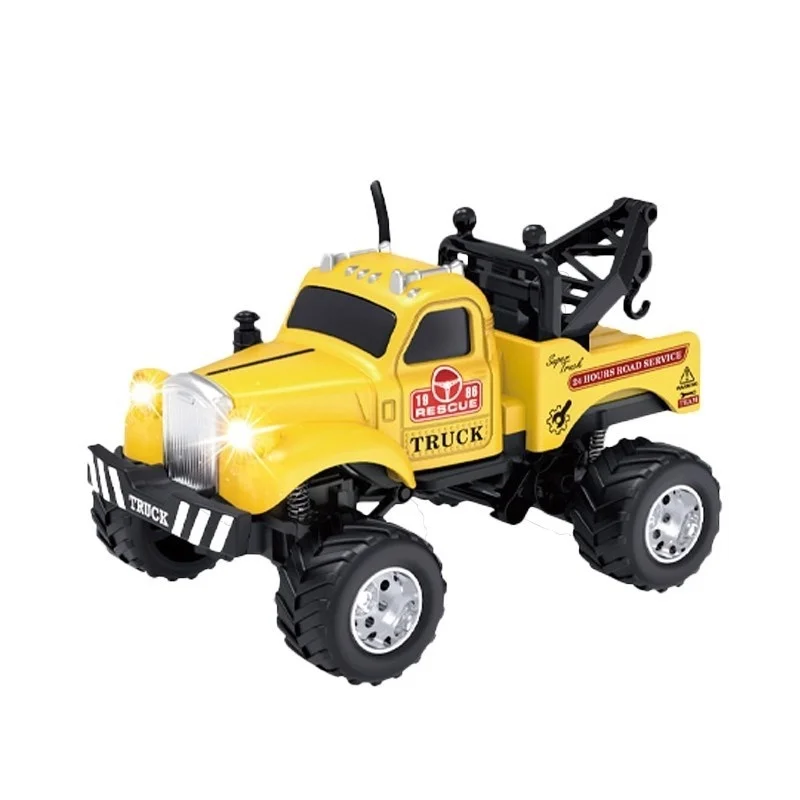 1: 18 Scale Rescue Tow Truck, Alloy Diecast Off Road Service Transport Vehicle, Big Anti-Slip Rubber Tires, Front LED Light
