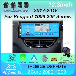 12.3inch Android 15 For Peugeot 2008 208 Series 2012-2018 Screen Radio Car Video Player Stereo GPS Multimedia Carplay Head Unit