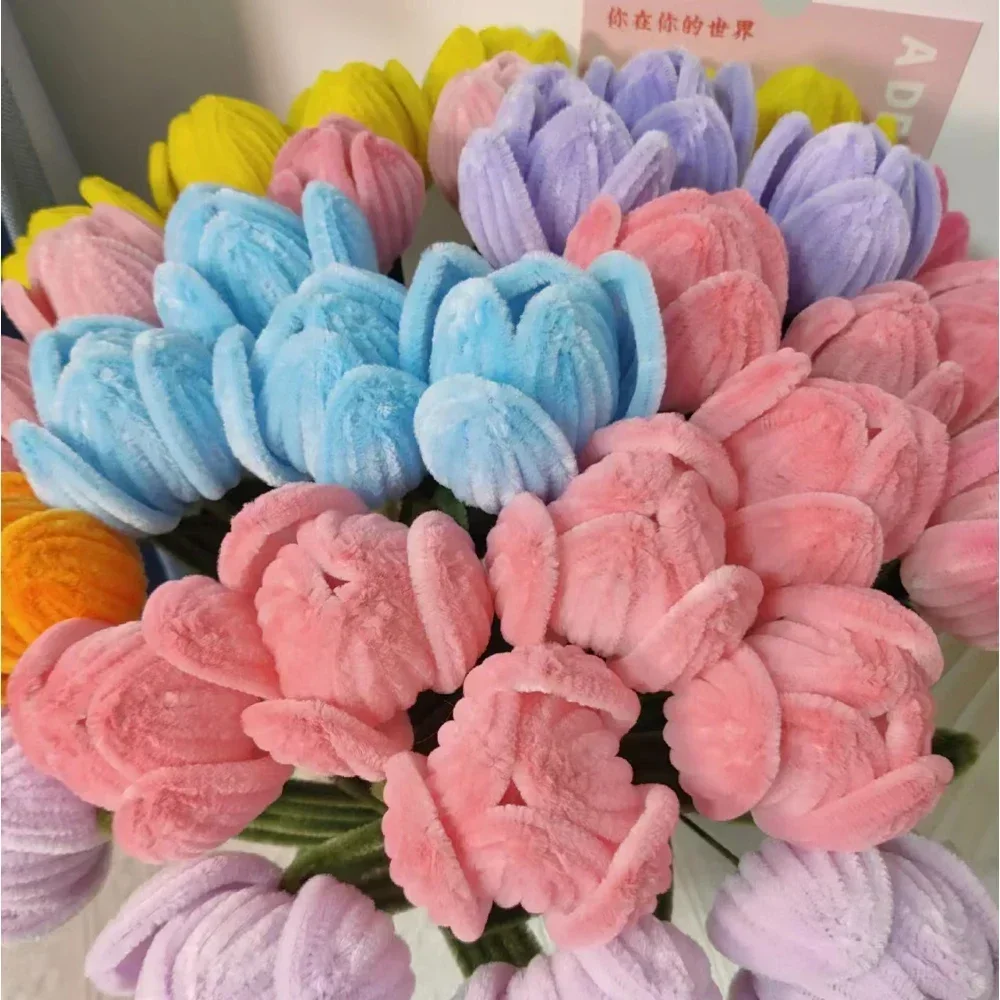 100/10Pcs Colorful Plush Chenille Sticks Pipe Cleaners Bending Plush Wired Sticks Kids DIY Crafts Wedding Decor Chenille Stem