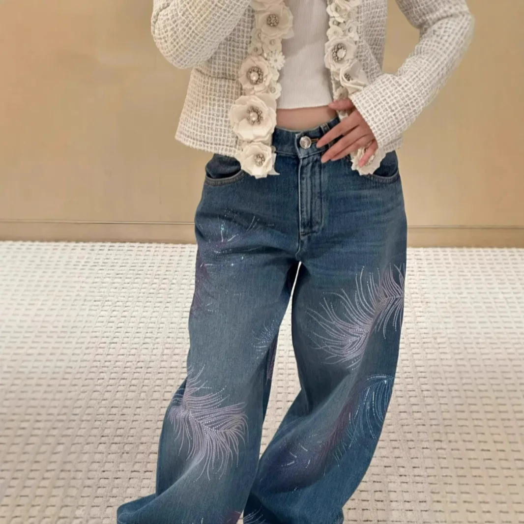 

Women Washed Wide Leg Jean Distressed Jeans Zipper Fly High Waist Loose Fit Ankle Length Pants Pockets Streetwear Summer