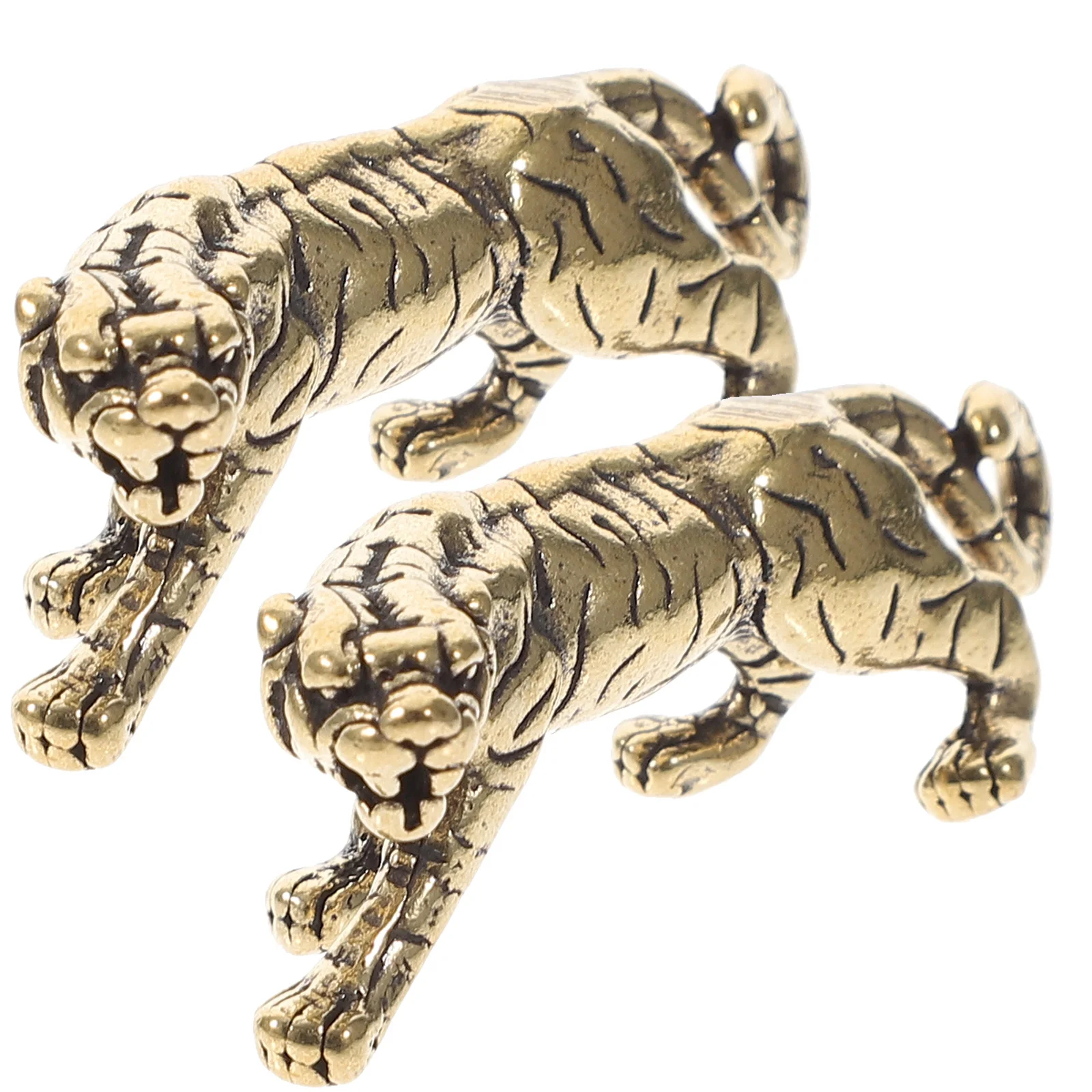 

2pcs Brass Tiger Desktop Decor Retro Lovely Adorable Design Exquisite Handcrafted Ornament Car Supplies Household Tiger ing
