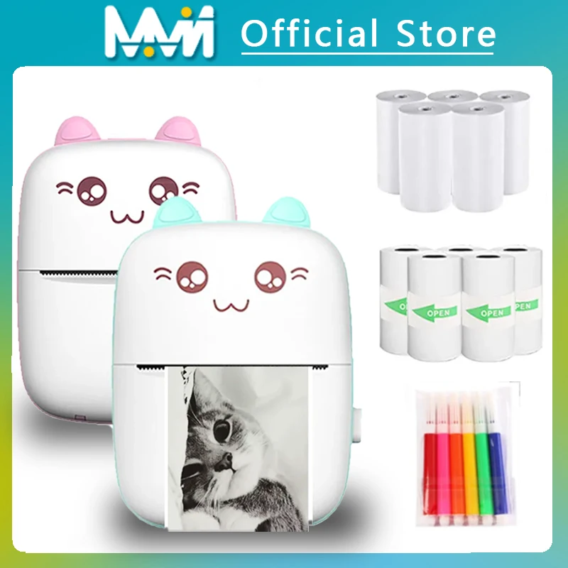 เครื่องพิมพ์ความร้อนแบบพกพา MINI CAT พิมพ์ภาพพ็อกเก็ตเครื่องพิมพ์ฉลากความร้อน 58 มม.การพิมพ์ไร้สาย Bluetooth Android IOS เครื่องพิมพ์