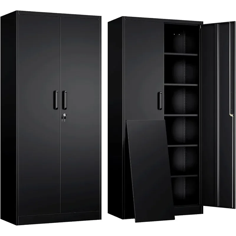 

Cabinet with 2 Doors and 5 Adjustable Shelves - 71" Steel Lockable File Cabinet,Locking Tool Cabinets for Office,Home,