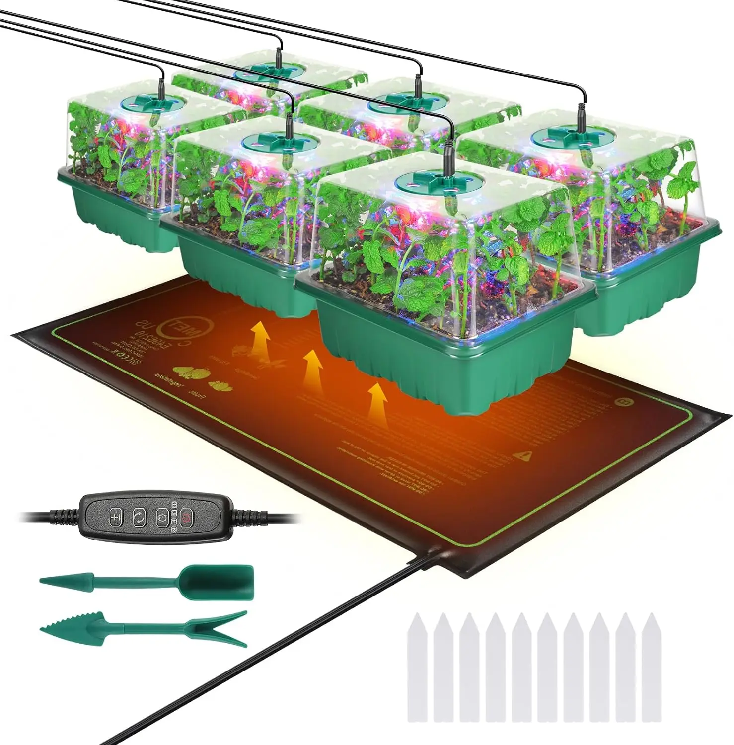 

Комплект для проращивания семян: лотки на 72 ячейки с фитолампами и тепловой подогреваемой подложкой, 3 режима освещения