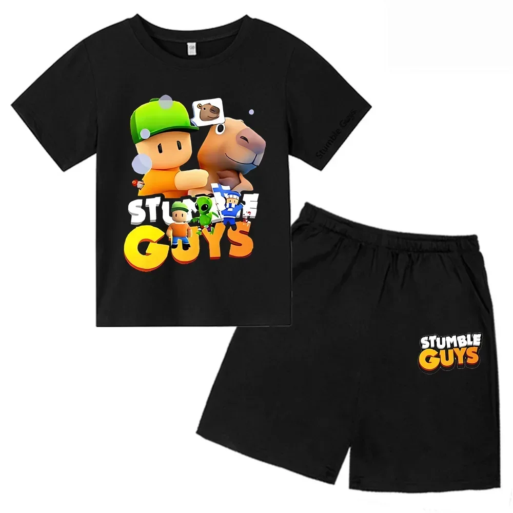 2024 New Stumble Guys TShirt Set Boys Cartoon Banana Casual Short Sleeve Tops Kids Girls Clothes Games T-Shirts Y2k Teen Tops