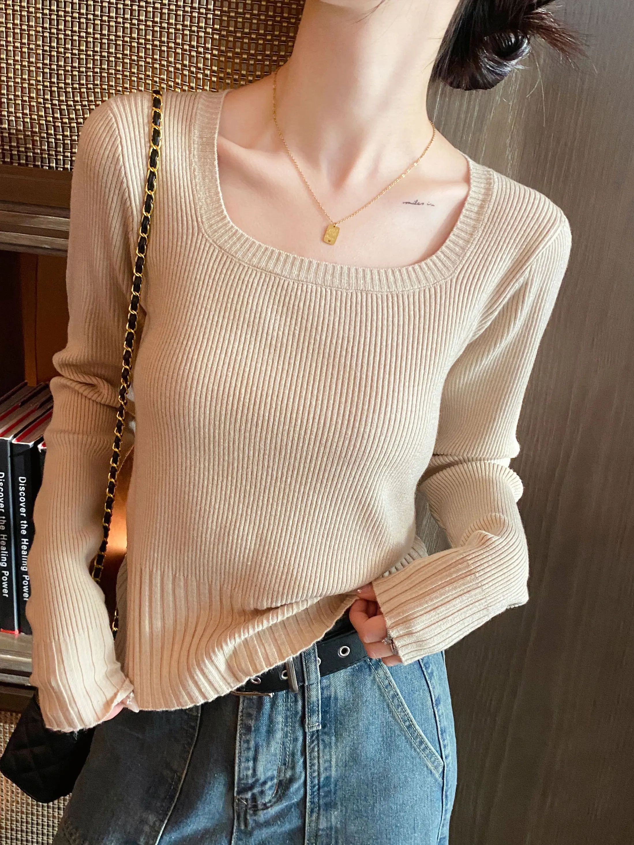 2024 u Hals Frauen Herbst Winter Pullover schlanke Strick pullover weiche warme feste Pullover weibliche Pullover lässige Strickwaren Jersey Top