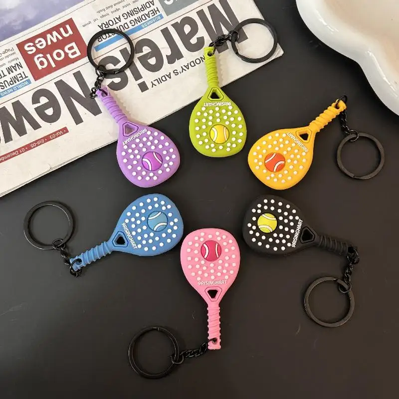 Tennis Keychain Creative PVC Soft Rubber Sports Key Chain Cute Tennis Racket Ball Keyring Fashion Bag Pendant Decoration Gifts