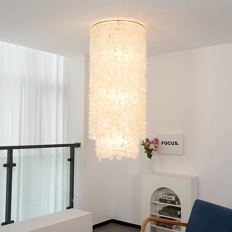 

French Stairwell Ceiling Light Living Room Apartment Romantic Natural Shell Wind Chime Light B & B Wedding Wabi Sansi Wind