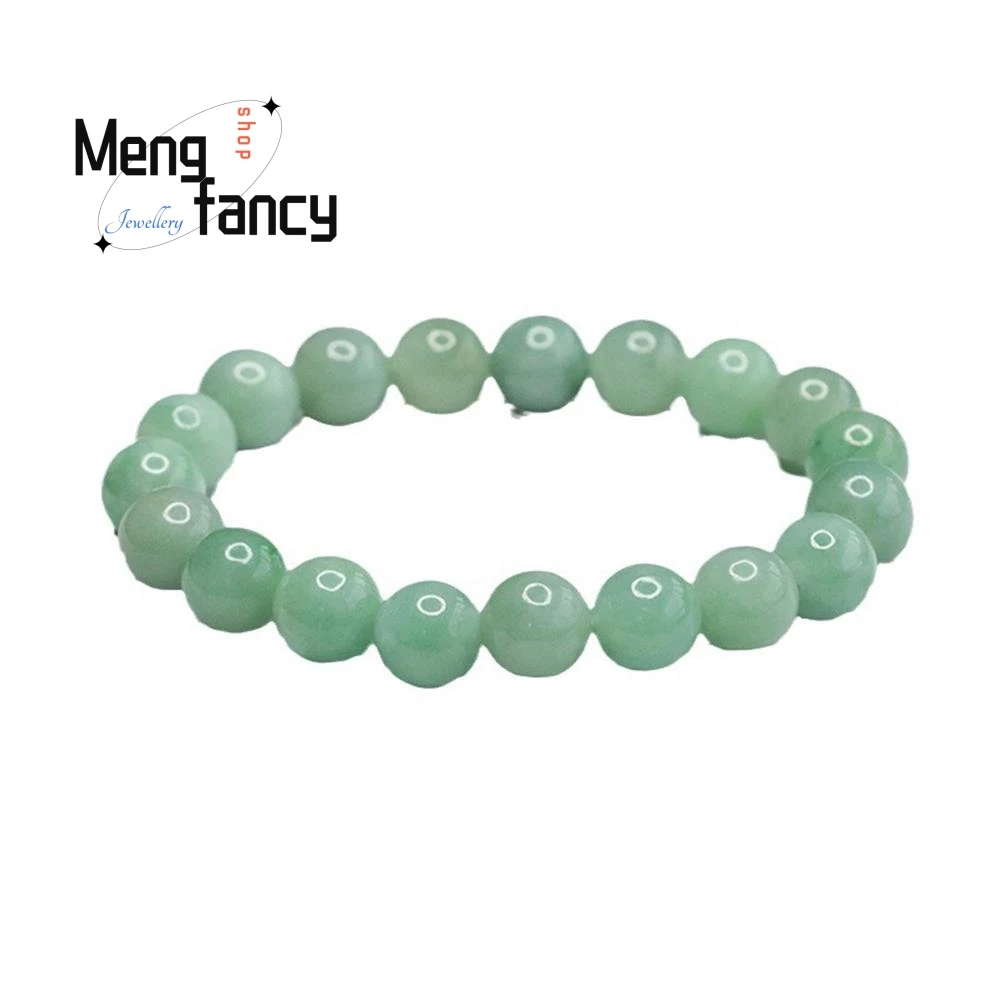 Natural A-goods Jadeite Full Green Jade Round Bead Bracelet Exquisite Elegant Simple High-grade Luxury Quality Fashion Jewelry