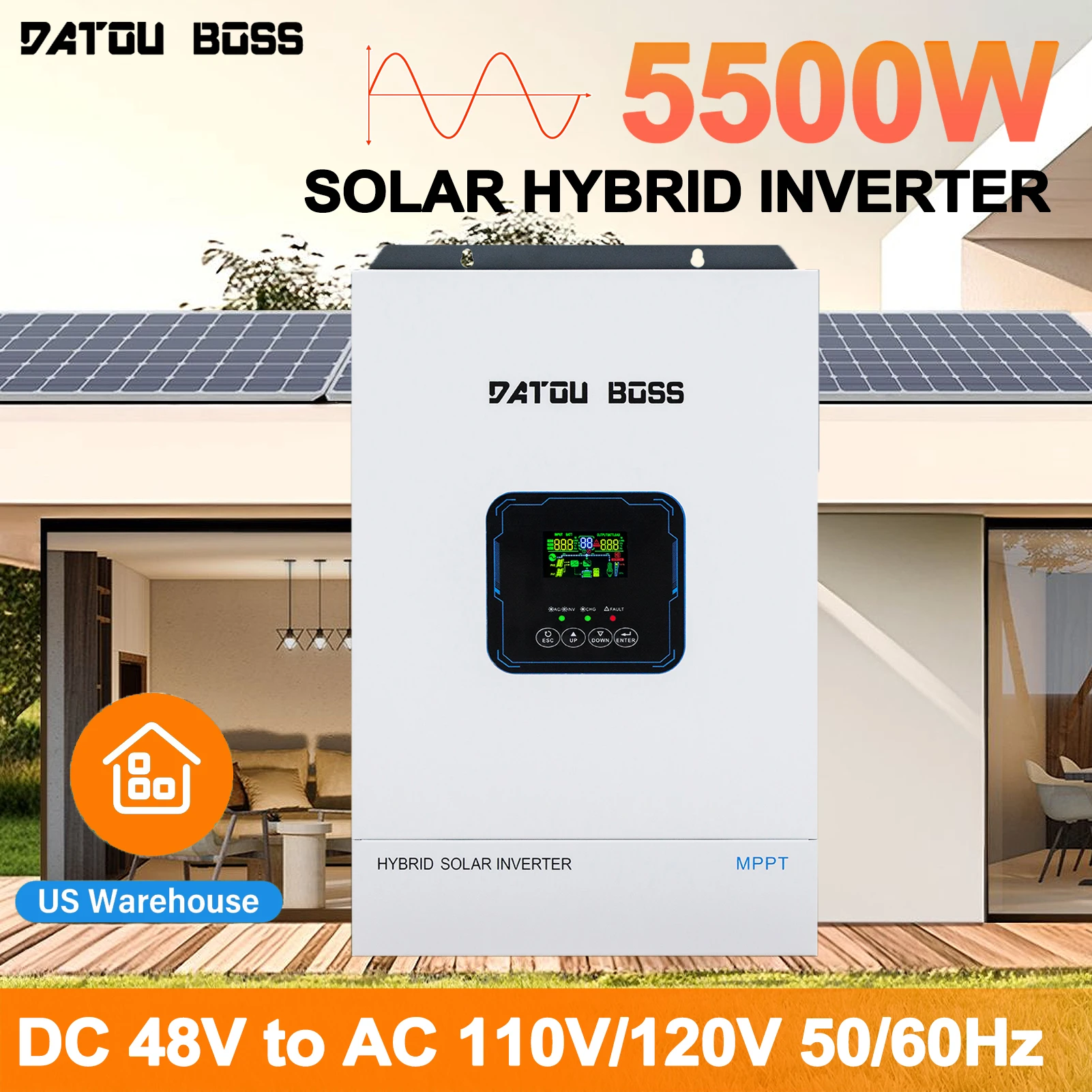 DATOUBOSS 48V 8500W MPPT Hybrid Solar Inverter Pure Sine Wave 110/120V US Standard Off-Grid PV Energy Storage for Home