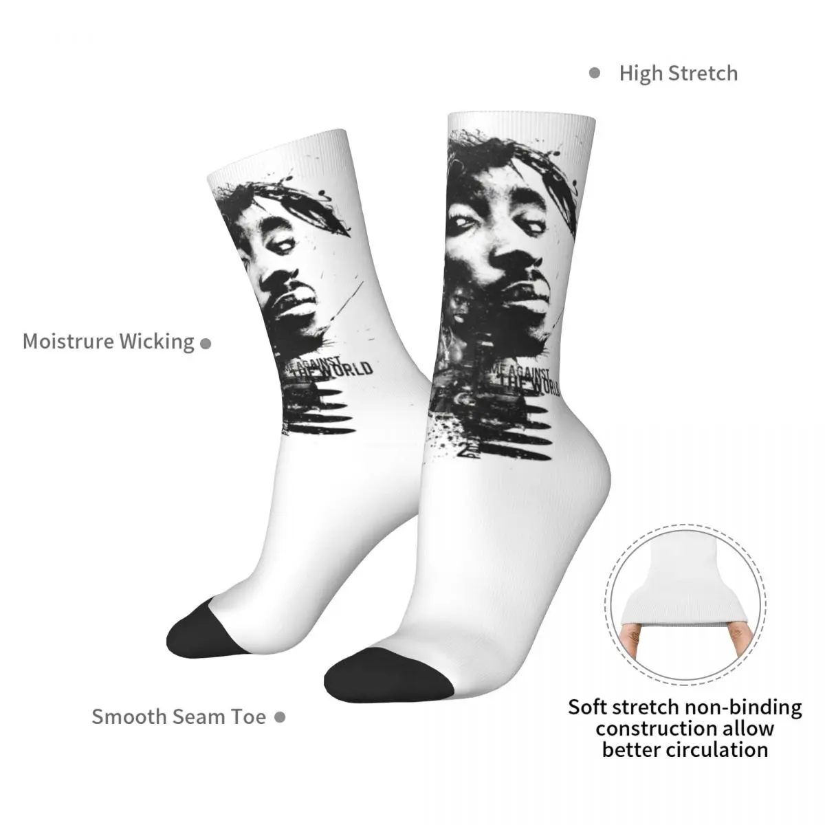 Men Socks Tupacs Shakur Stockings Spring Gothic Soft Breathable Socks Graphic Cycling Non Skid Socks